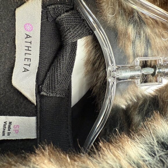 CLASSIC BLACK ATHLETA DRESS with REMOVABLE FAUX FUR TRIM, Size SP - Picture 5 of 5